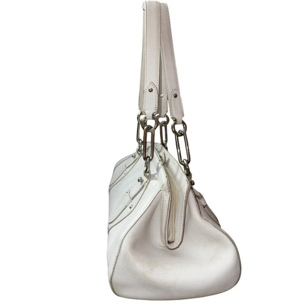 Cole Haan Trinity White‎ Leather Handbag With Silver Hardware Y2K Classic Rave